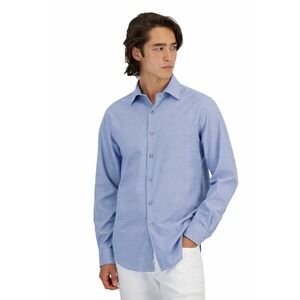 Alfani Slim Fit Dobby Dress Shirt Blue White 15–15.5 32/33 Stretch Textured